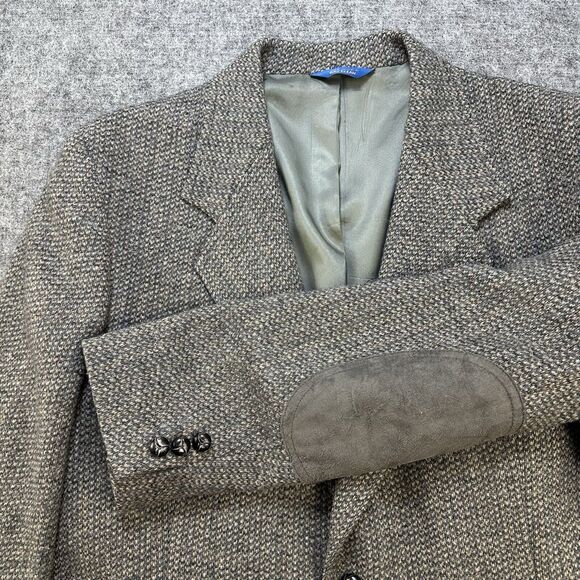 Vintage Pendleton Blazer Men 44R Tweed Wool Gray Suede Elbow Patch Sport Coat - Picture 1 of 15